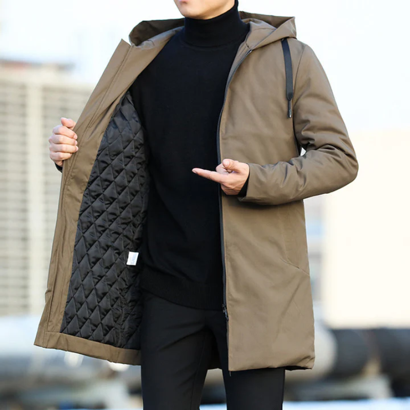 Men's Winter Coat – Long Black Coat for Warmth and Style