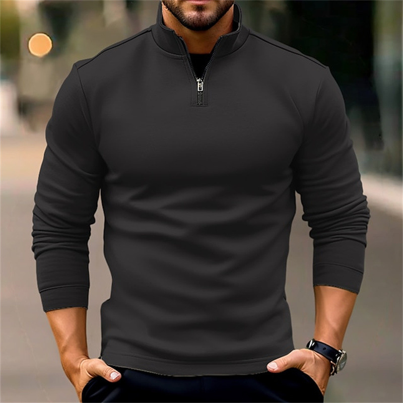 Men's Zip-Up Sweater Black – Stylish Warm Pullover for Casual Wear and Layering