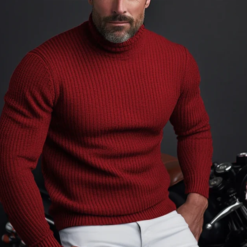 Men's Roll Neck Jumper Red – Elegant Knit Sweater for Casual and Formal Wear