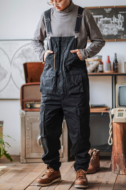 Men's Black Overalls – Durable Workwear with Pockets for Heavy-Duty Use