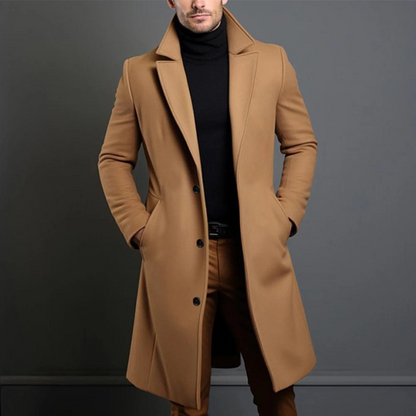 Men's Black Trench Coat – Stylish Long Jacket for Winter and Formal Wear