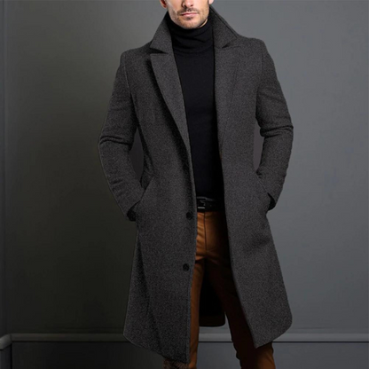 Men's Black Trench Coat – Stylish Long Jacket for Winter and Formal Wear