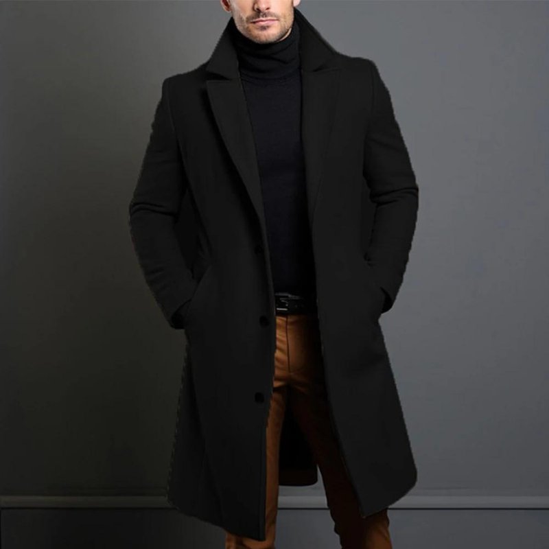 Men's Black Trench Coat – Stylish Long Jacket for Winter and Formal Wear