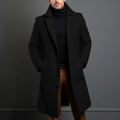 Men's Black Trench Coat – Stylish Long Jacket for Winter and Formal Wear