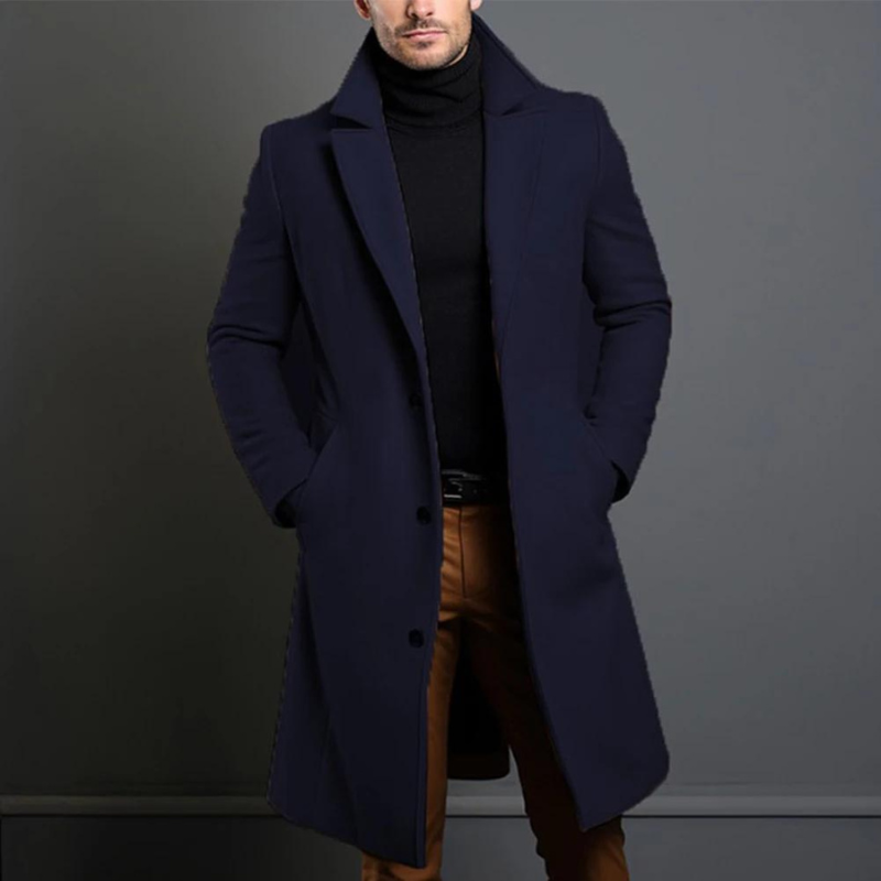 Men's Black Trench Coat – Stylish Long Jacket for Winter and Formal Wear