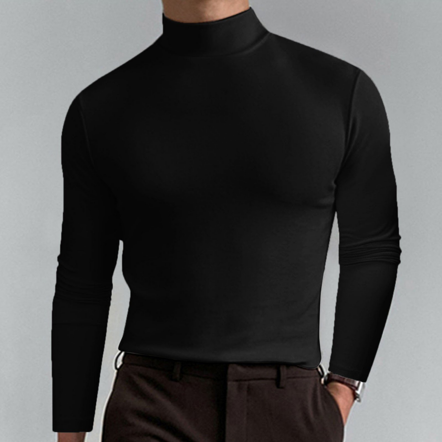 Men's Black Roll Neck Sweatshirt – Stylish Warm Pullover for Casual Wear