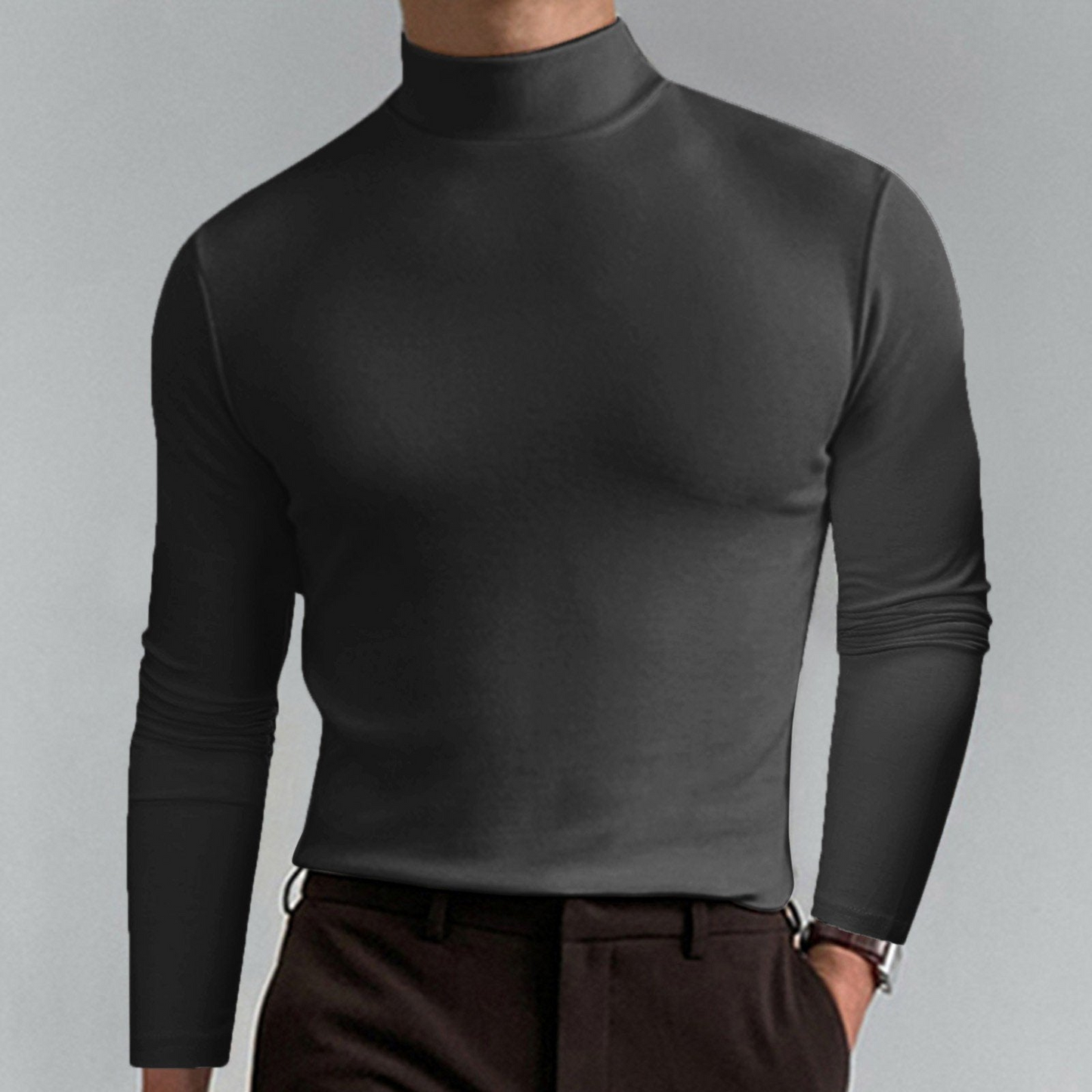 Men's Black Roll Neck Sweatshirt – Stylish Warm Pullover for Casual Wear