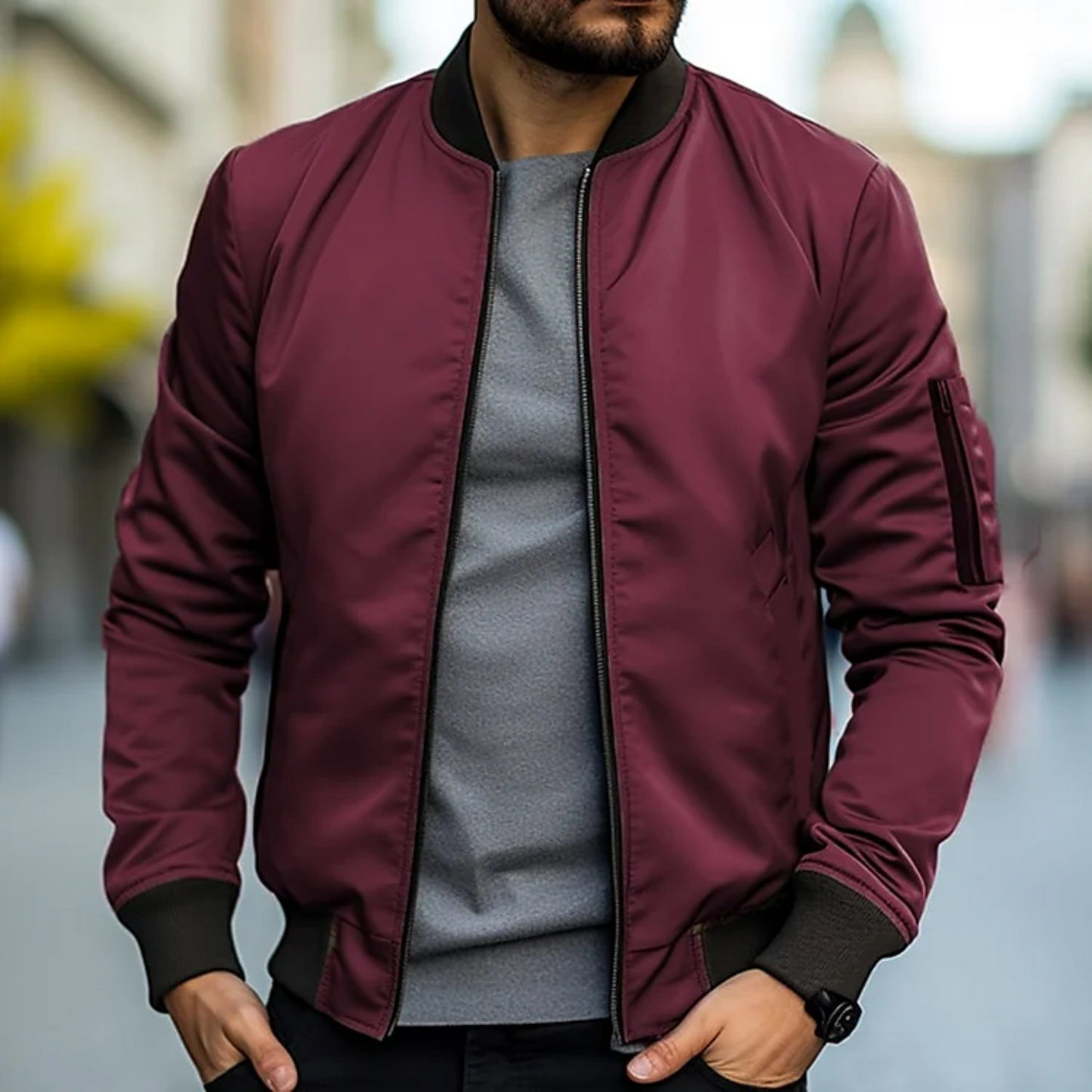 Men's Lightweight Black Bomber Jacket – Stylish Casual Outerwear for All Seasons