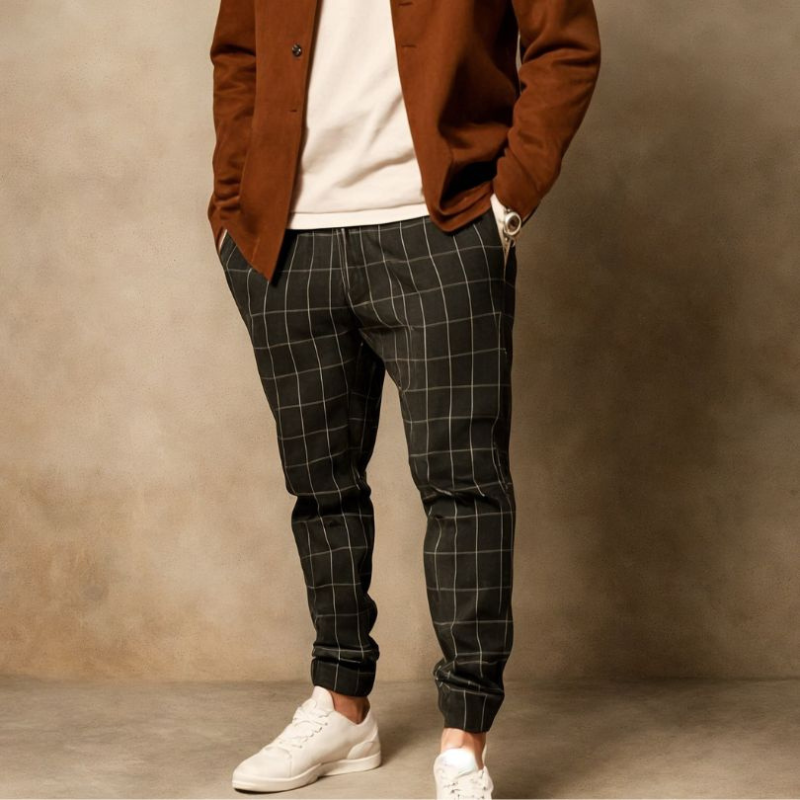 Men's Summer Trousers – Checked Lightweight Casual Pants for Warm Weather