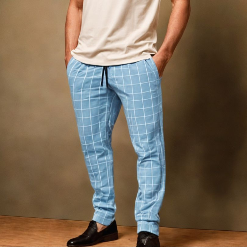 Men's Summer Trousers – Checked Lightweight Casual Pants for Warm Weather