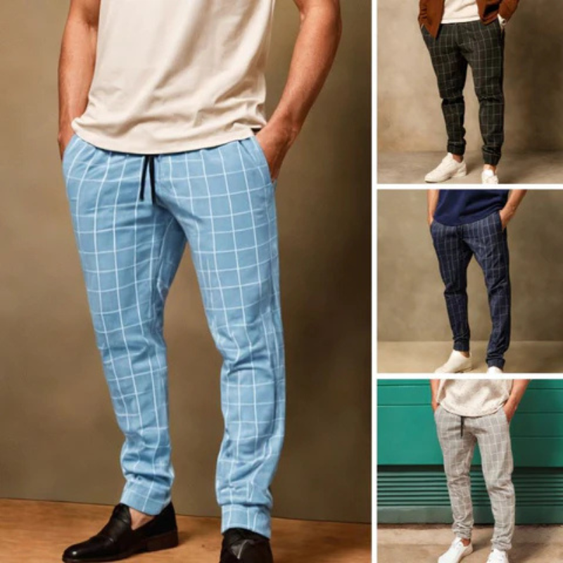 Men's Summer Trousers – Checked Lightweight Casual Pants for Warm Weather