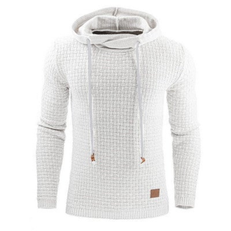 Men's Grey Hoodie – Knitted Sweatshirt with Adjustable Hood for Comfort