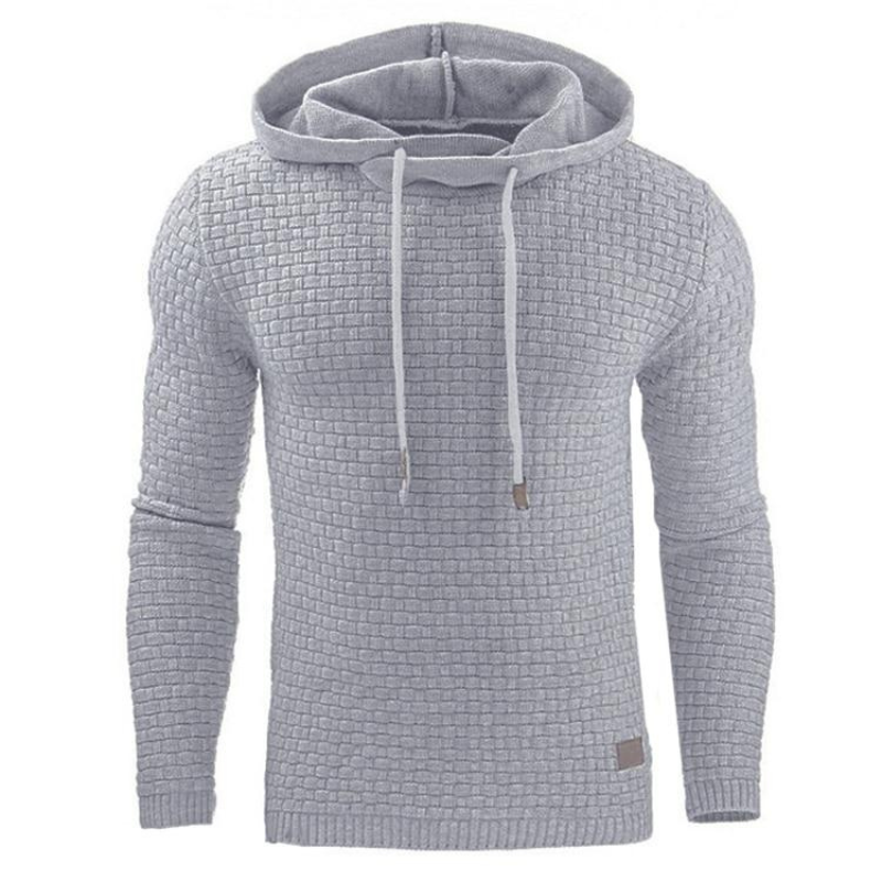 Men's Grey Hoodie – Knitted Sweatshirt with Adjustable Hood for Comfort