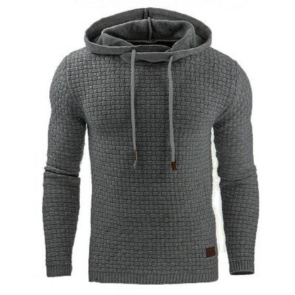 Men's Grey Hoodie – Knitted Sweatshirt with Adjustable Hood for Comfort