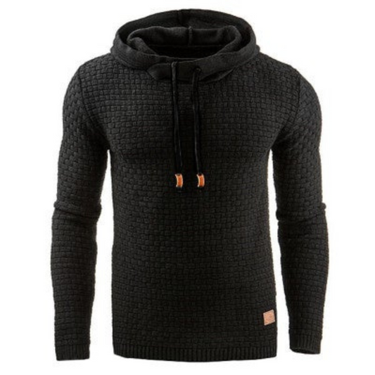 Men's Grey Hoodie – Knitted Sweatshirt with Adjustable Hood for Comfort