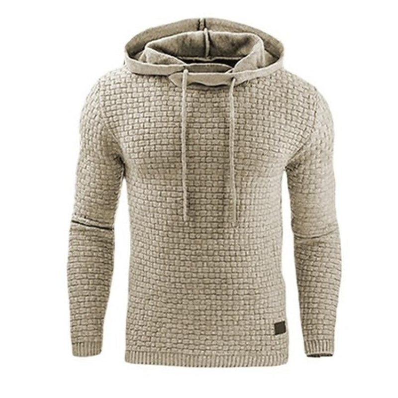 Men's Grey Hoodie – Knitted Sweatshirt with Adjustable Hood for Comfort