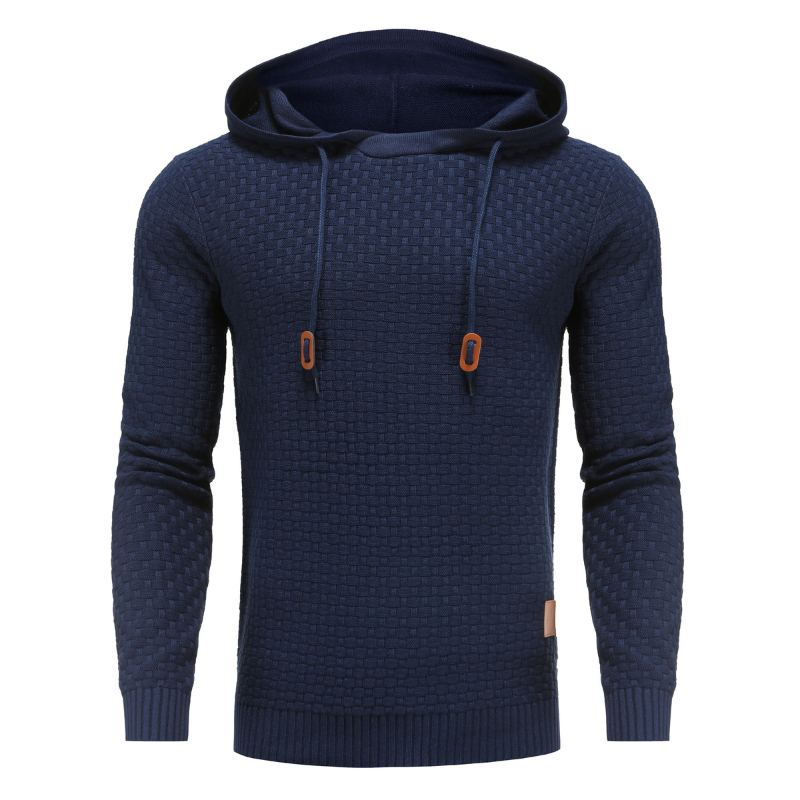 Men's Grey Hoodie – Knitted Sweatshirt with Adjustable Hood for Comfort