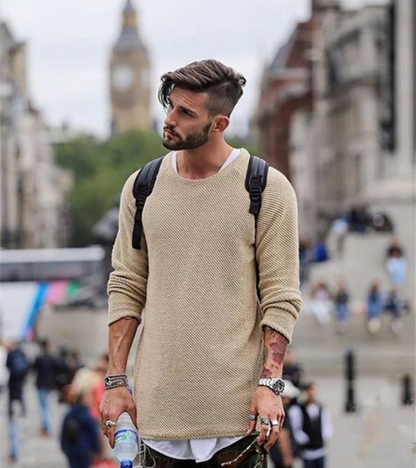 Men's Knitted Sweater – Long Casual Knit Pullover for Winter Style