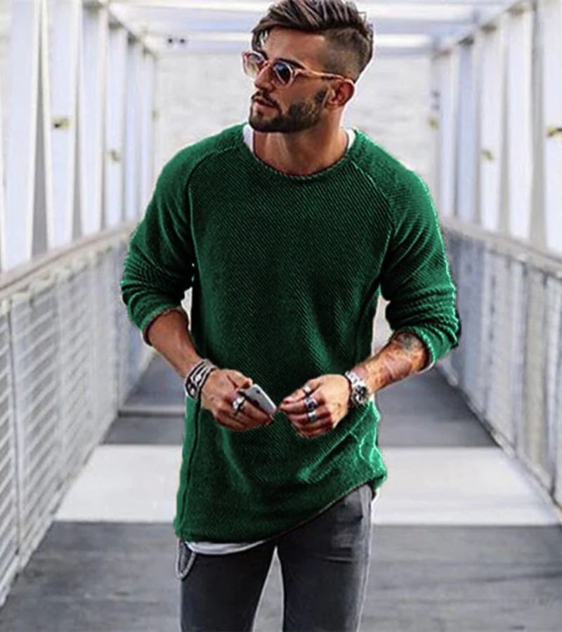 Men's Knitted Sweater – Long Casual Knit Pullover for Winter Style