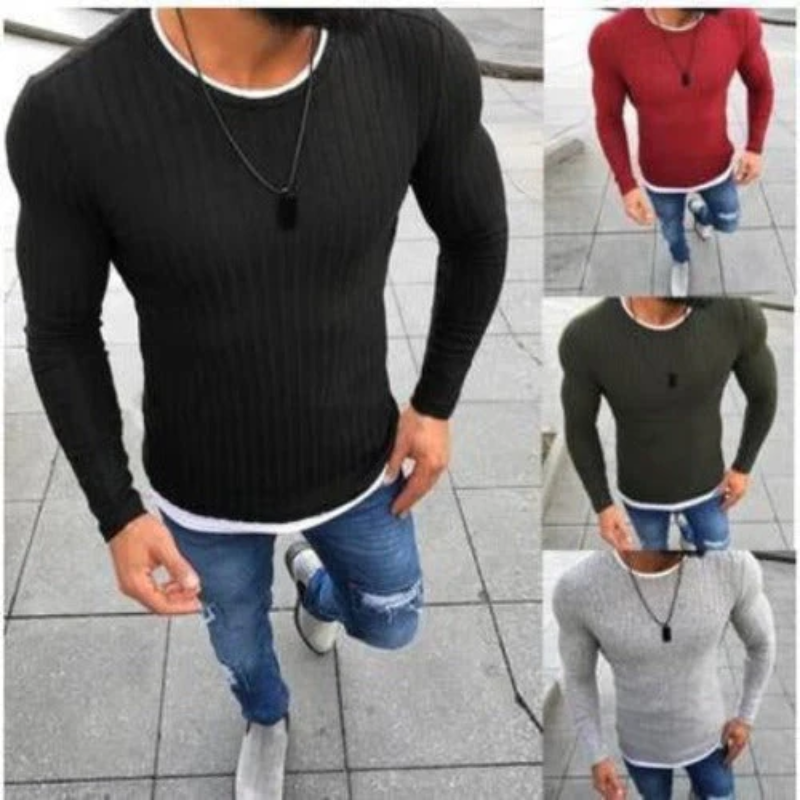 Men's Knitted Sweatshirt – Short Sleeve Casual Knit Top for Everyday Wear