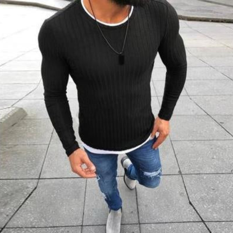 Men's Knitted Sweatshirt – Short Sleeve Casual Knit Top for Everyday Wear