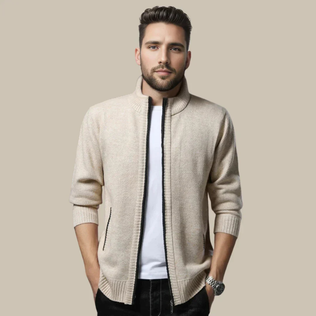 Men's Zip-Up Cardigan Grey – Stylish Knit Sweater for Casual Wear