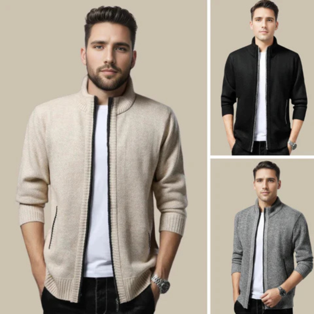 Men's Zip-Up Cardigan Grey – Stylish Knit Sweater for Casual Wear