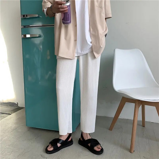 Men's Wide Trousers White – Stylish Loose Fit Pants for Casual and Formal Wear