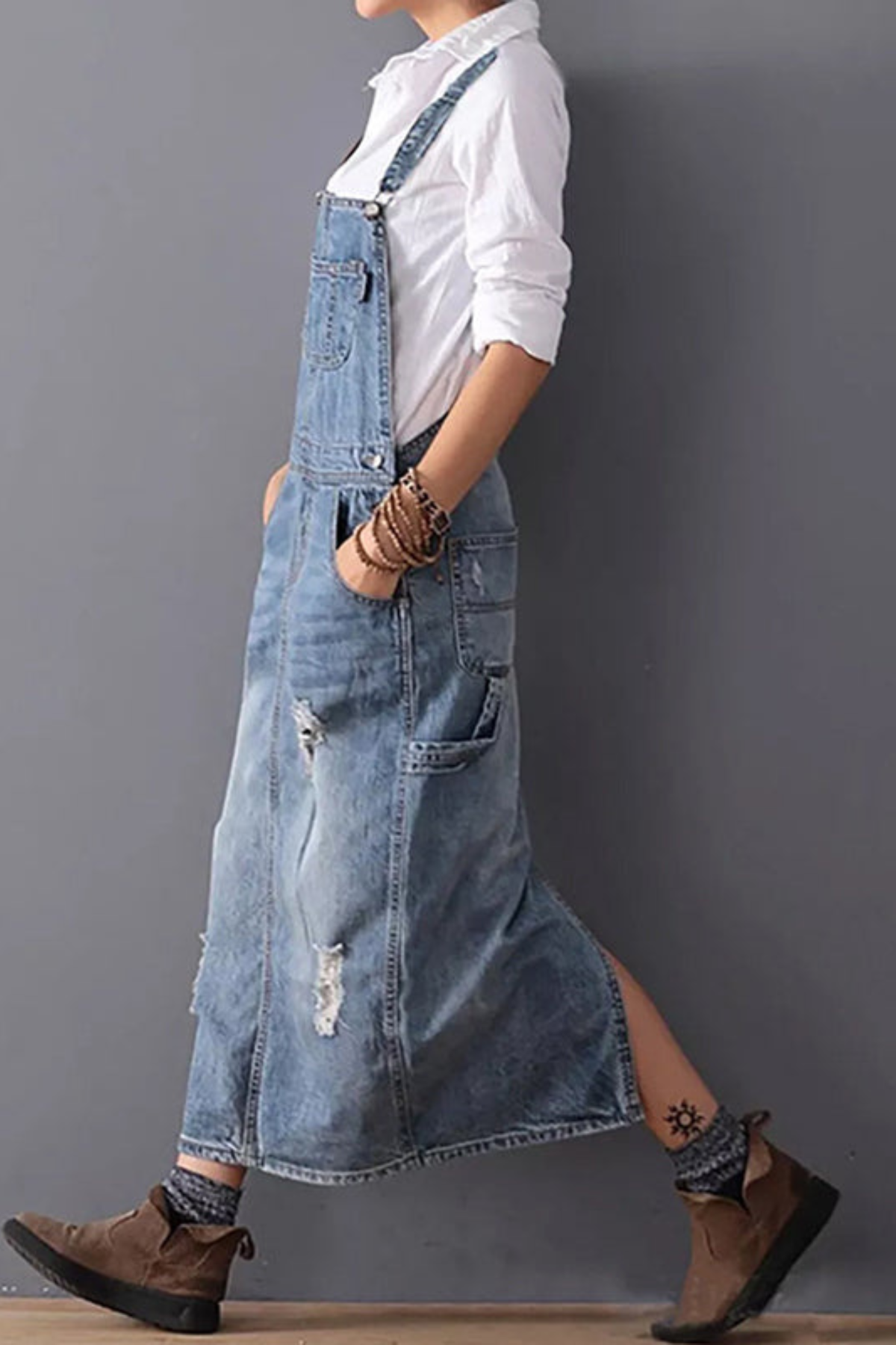 Overall Dress for Women – Long Elegant Casual Overall with Adjustable Straps