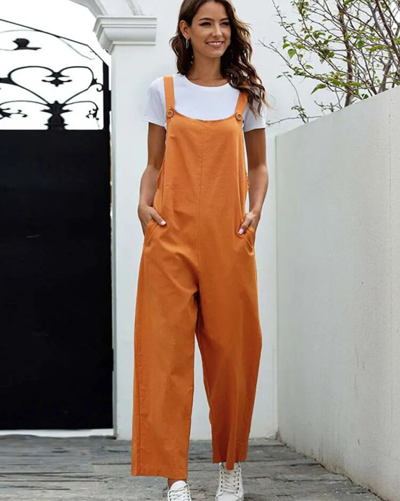 Dungarees for Women – Casual White Overalls with Adjustable Straps and Pockets