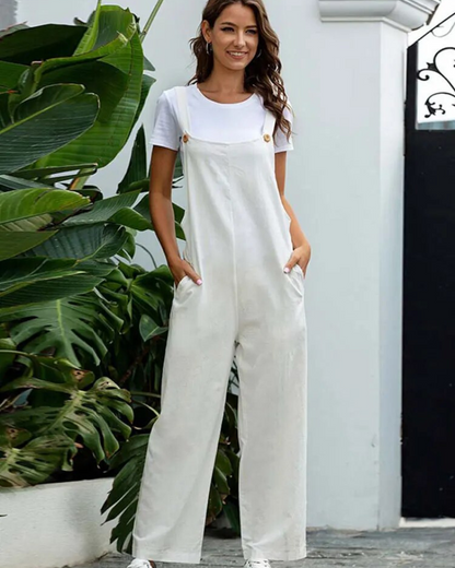 Dungarees for Women – Casual White Overalls with Adjustable Straps and Pockets